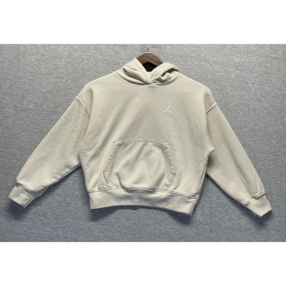 Jordan Brooklyn Fleece Hoodie Unisex Kids Medium 10-12 Beige Cotton Relaxed Fit